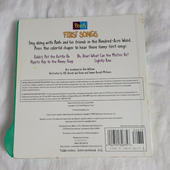 Disney Book Winnie the Pooh First Songs 1998 Hardback children's works see video - Picture 5 of 6